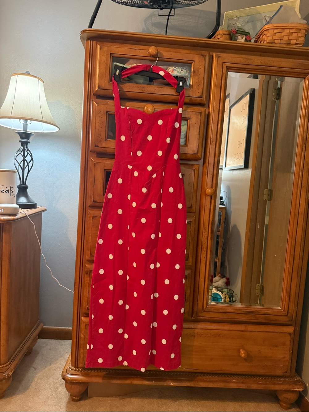Red Polka Dot Halter Maxi Dress